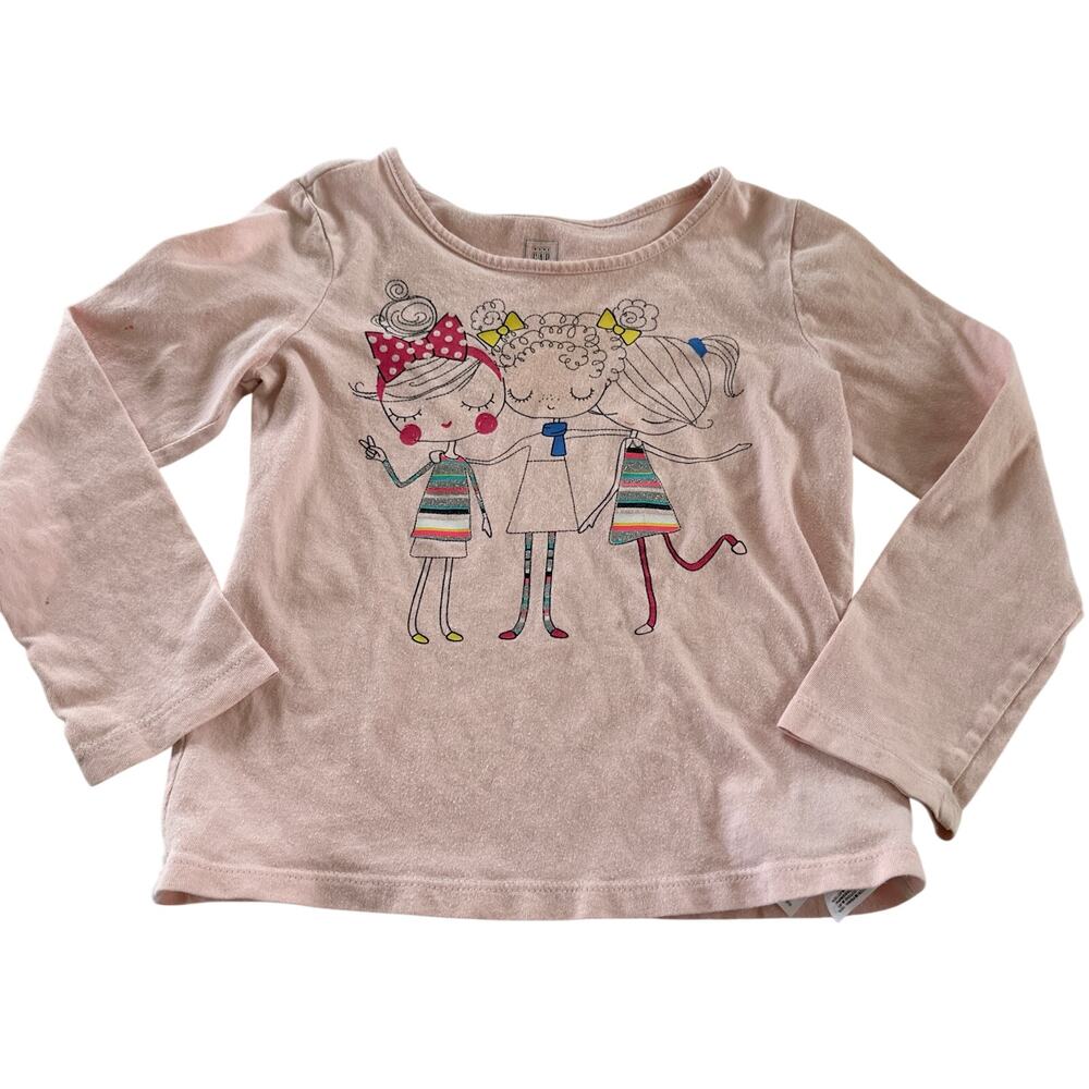 Gap Girls' Pink Long Sleeve Top with 'Three Friends' Print